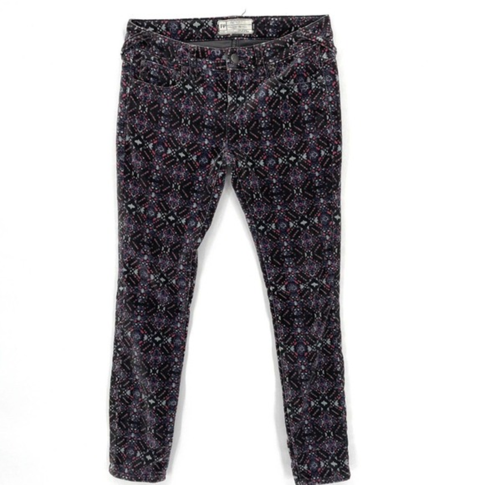 Free People Women's Velvet Skinny Pants Stretch Geometric Print Size 25